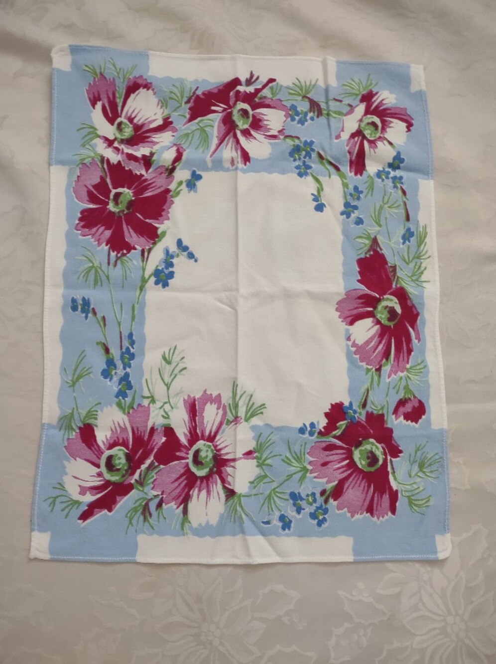 MCM Vintage America's Pride By Wilendur Tea Towels Pink Cosmos Flowers